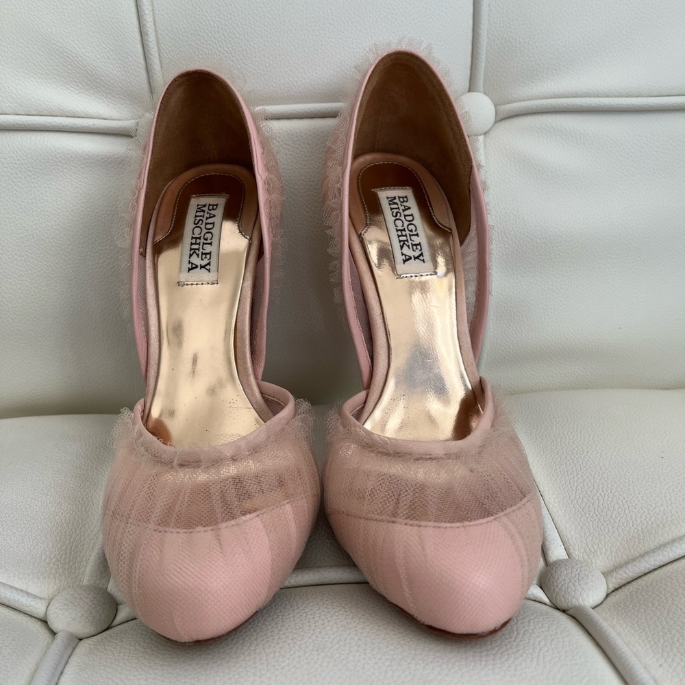 Badgley Mischka Ballet Pink Tulle 3in Heels 7 1/2M - Picture 9 of 9